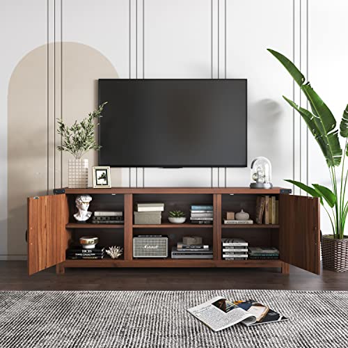 YESHOMY Modern Farmhouse TV Stand with Two Barn Doors and Storage Cabinets for Televisions up to 65+ Inch, Entertainment Center Console Table