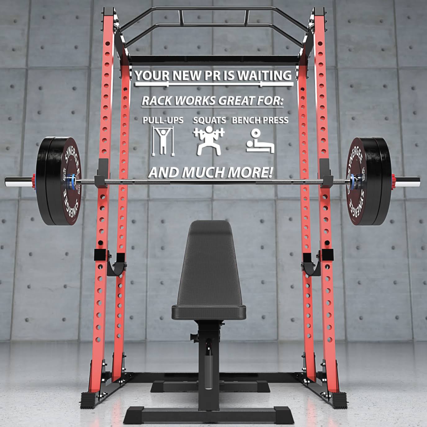 Synergee Power Rack Black u0026 Red Steel Squat Cage with Pull Up Bar