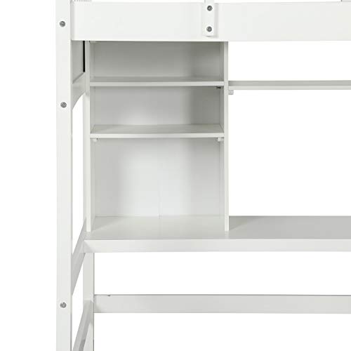 Harper & Bright Designs Full Size Loft Bed with Wardrobe and Desk, Solid Wood Loft Bed Frame with Storage, for Kids Teens Adults (Full Size, White)