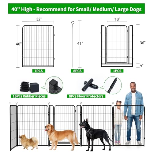Dog Playpen Outdoor Extra Wide 12 Panels Heavy Duty Anti-Rust Coating-Strengthened Dog Fence 40" Height with Doors Portable for RV Camping Yard