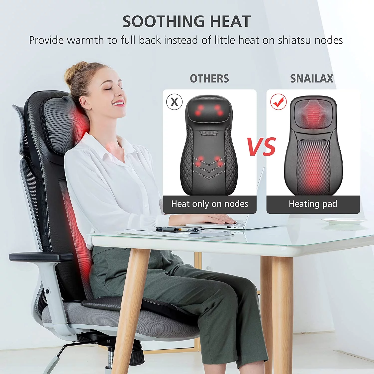Snailax Shiatsu Full Back Massager with Heat, Adjustable Chair Massager pad, Rolling Massage Seat Cushion, Gifts