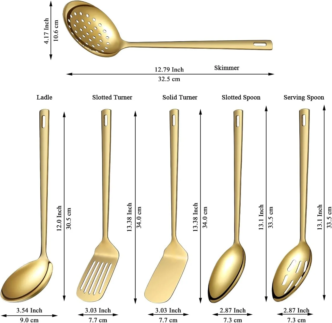 Gold Kitchen Utensils Set 6pcs, Titanium Plating Stainless Steel Cooking Utensils Set, Heavy Duty Kitchen Tools Spatulas Set