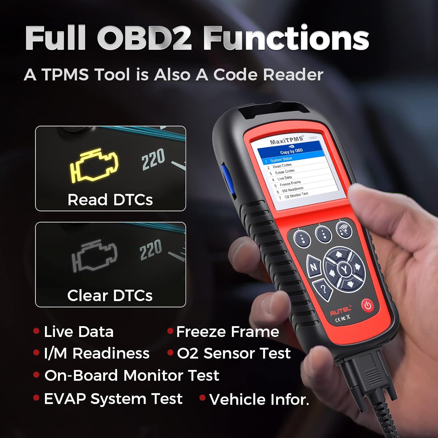 Autel TS601 TPMS Relearn Tool, TPMS Programming Tool Upgrade of TS508/TS501/TS408/TS401, OBDII Code Reader With Tire Pressure Sensor Reset