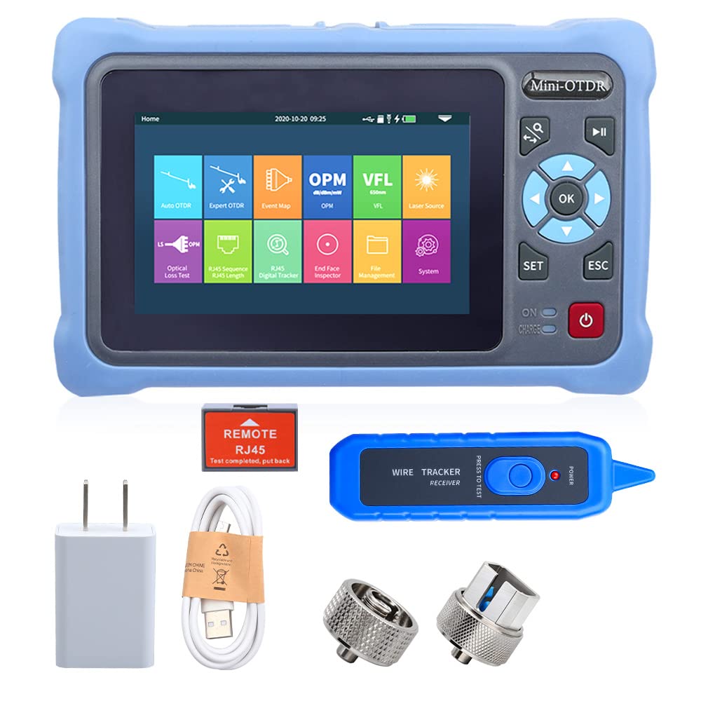 OTDR Optical Fiber Tester 1310/1550nm with 4.3 inch Touch Screen Test Range 5m-100Km OPM/OLS/RJ45/VFL and Other Multi-Function Network Tester FC/UPC