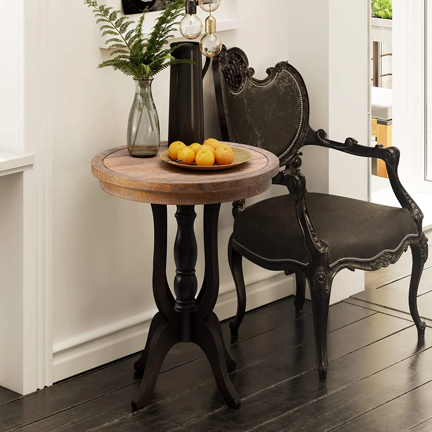 Rustic Farmhouse End Table, Natural Top Side Table for Family, Dinning or Living Room, Handcrafted Finish, Modern, Black