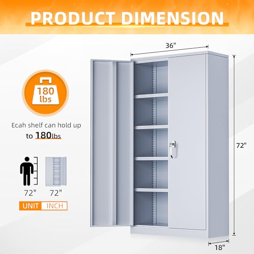 INTERGREAT Metal Storage Cabinets 72” Black Garage Steel Storage Cabinet with Doors and Shelves, Metal Tool Cabinet