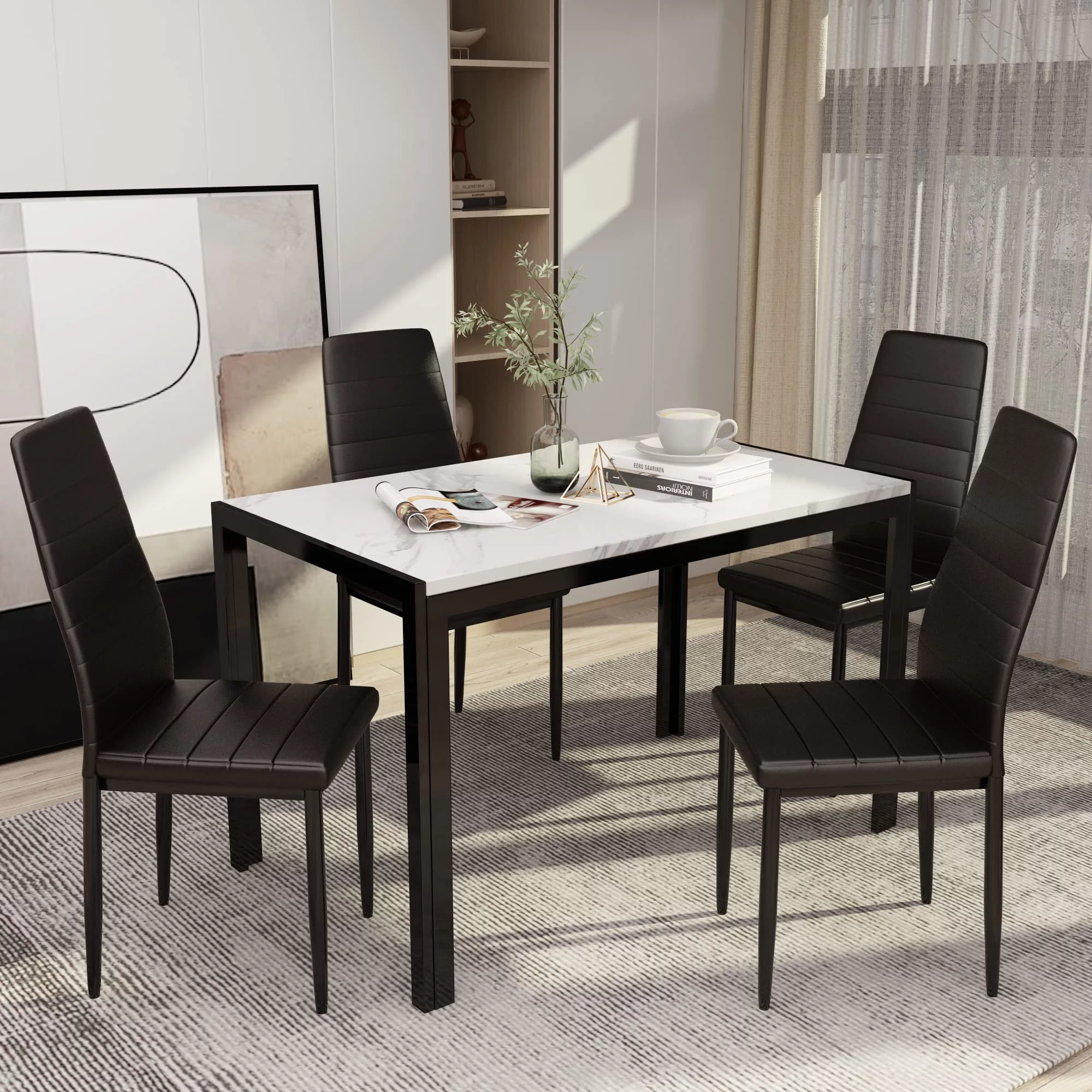 AWQM Faux Marble Dining Table Set for 4,Kitchen Table and Chairs,5 Piece Dining Room Table Set