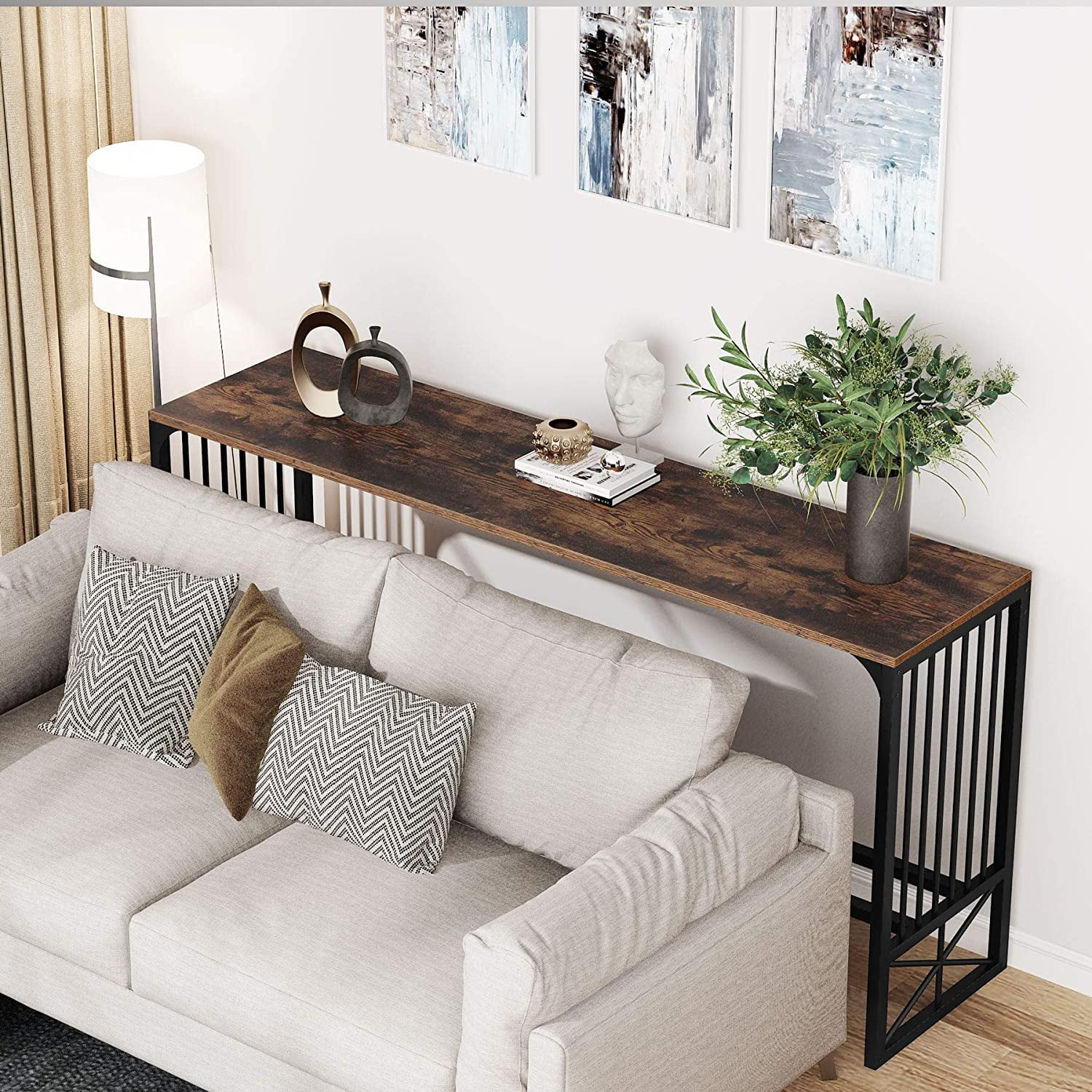 Tribesigns 70.9 inch Sofa Console Table Behind Couch for Living Room Hallway, Rustic Brown