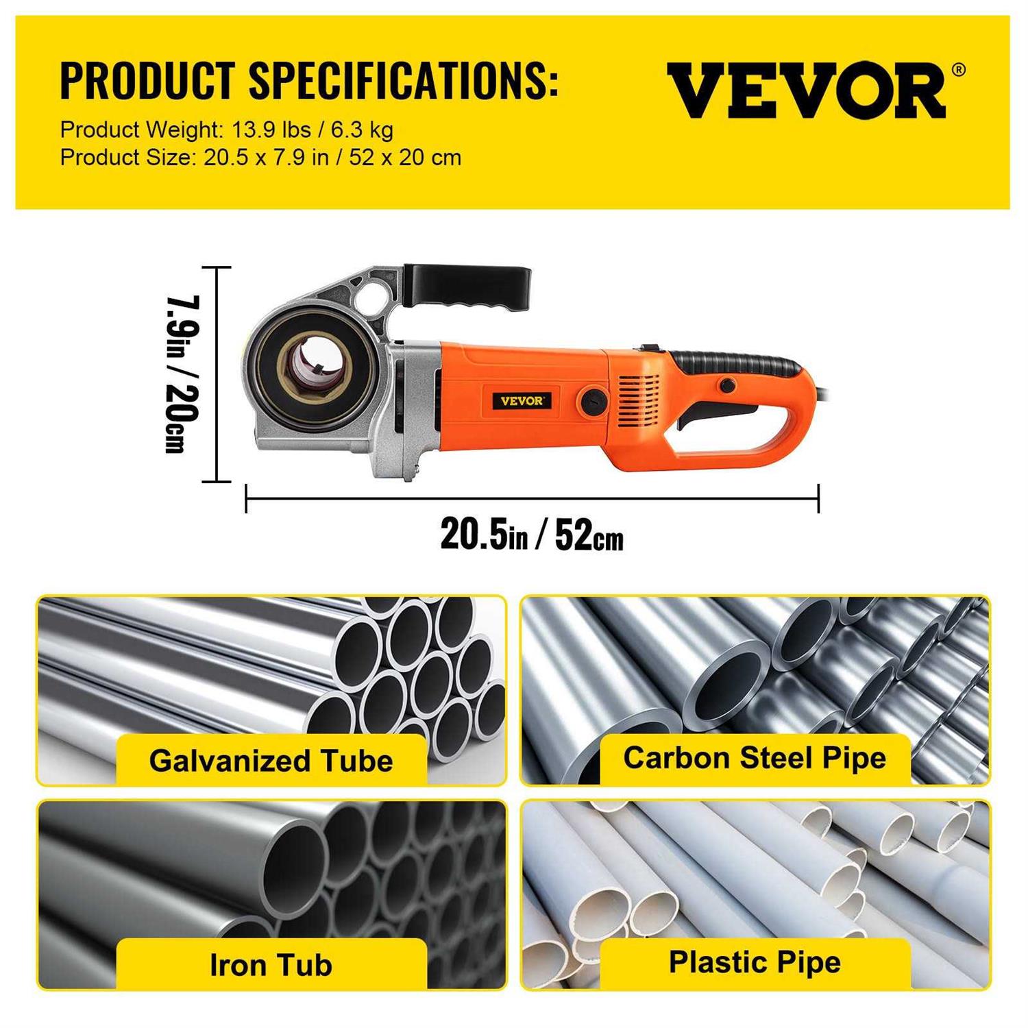 VEVOR Electric Pipe Threader 2300W Pipe Threading Machine Heavy-Duty Hand-Held Power Drive Kit - Shop Hardware Tools Online Store