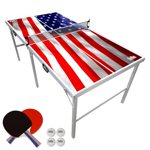 PartyLife 6 ft x 3 ft Ping Pong Table Tennis Table | Mid-Size Portable Folding Indoor Outdoor Ping Pong Table Tennis Table w/Optional LED Lights |