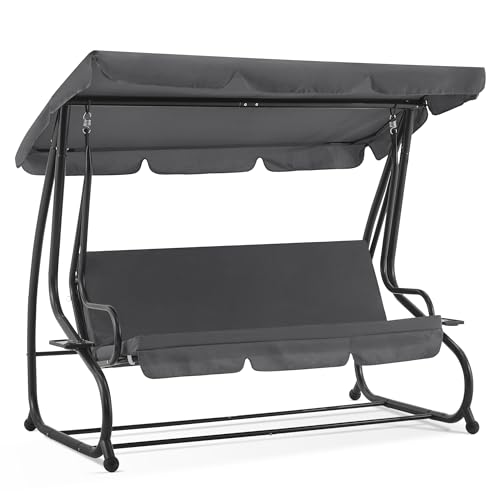 MCombo 3 Seat Patio Swing Chair, Outdoor Swing with Adjustable Canopy, Weather Resistant Steel Frame, Porch Swing Sets for Backyard, Poolside