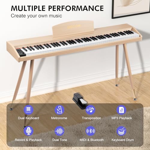 Digital Piano Keyboard for Beginners,Full Size 88 Key Semi-Weighted Keyboard Electric Piano with Stand,Power Adapter,Sheet Music Stand,Pedal