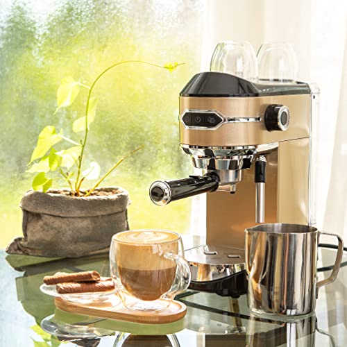 Mixpresso Professional Espresso Machine for Home 15 Bar with Milk Frother Steam Wand, Espresso Maker with Double-Cup Splitter 1450w Fast Heating