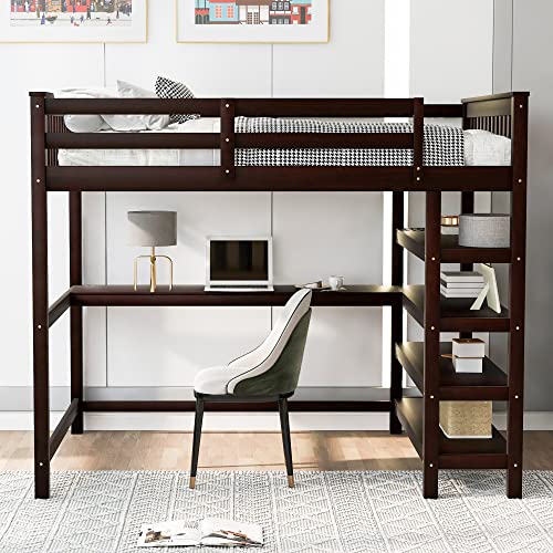 Harper & Bright Designs Full Loft Bed with Desk and Wardrobe,Solid Wood Loft Bed Frame Full with Storage Drawers for Kids Teens Adults