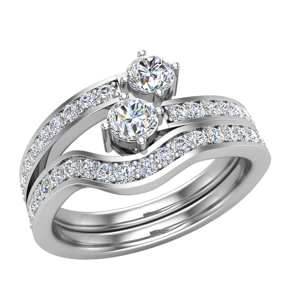0.90 CT Two-Stone Ring Accent Diamond Wedding Set 14K White Gold (H,SI1)