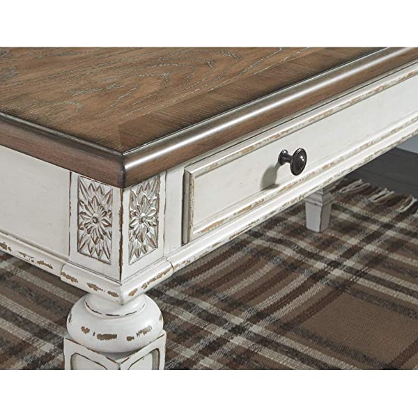 Signature Design by Ashley Realyn Farmhouse 60" Home Office Desk with USB Charging, Chipped White