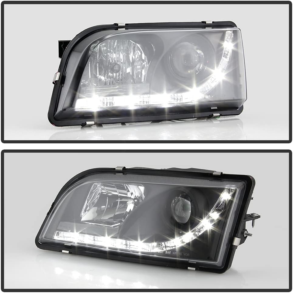 ACANII - For 2000-2003 Volvo S40 V40 LED DRL Black Housing Projector Headlights Headlamps, Driver & Passenger Side