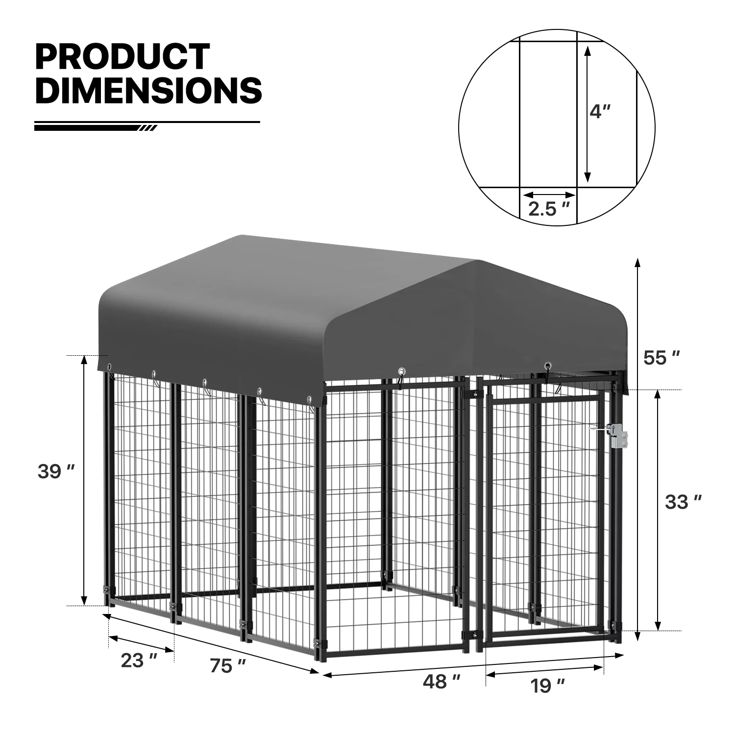 MoNiBloom 4ft x 6.25ft x 4.50ft Heavy Duty Outdoor Dog Kennel with Waterproof Canopy, 10 Panels Expandable Dog Playpen with Latch