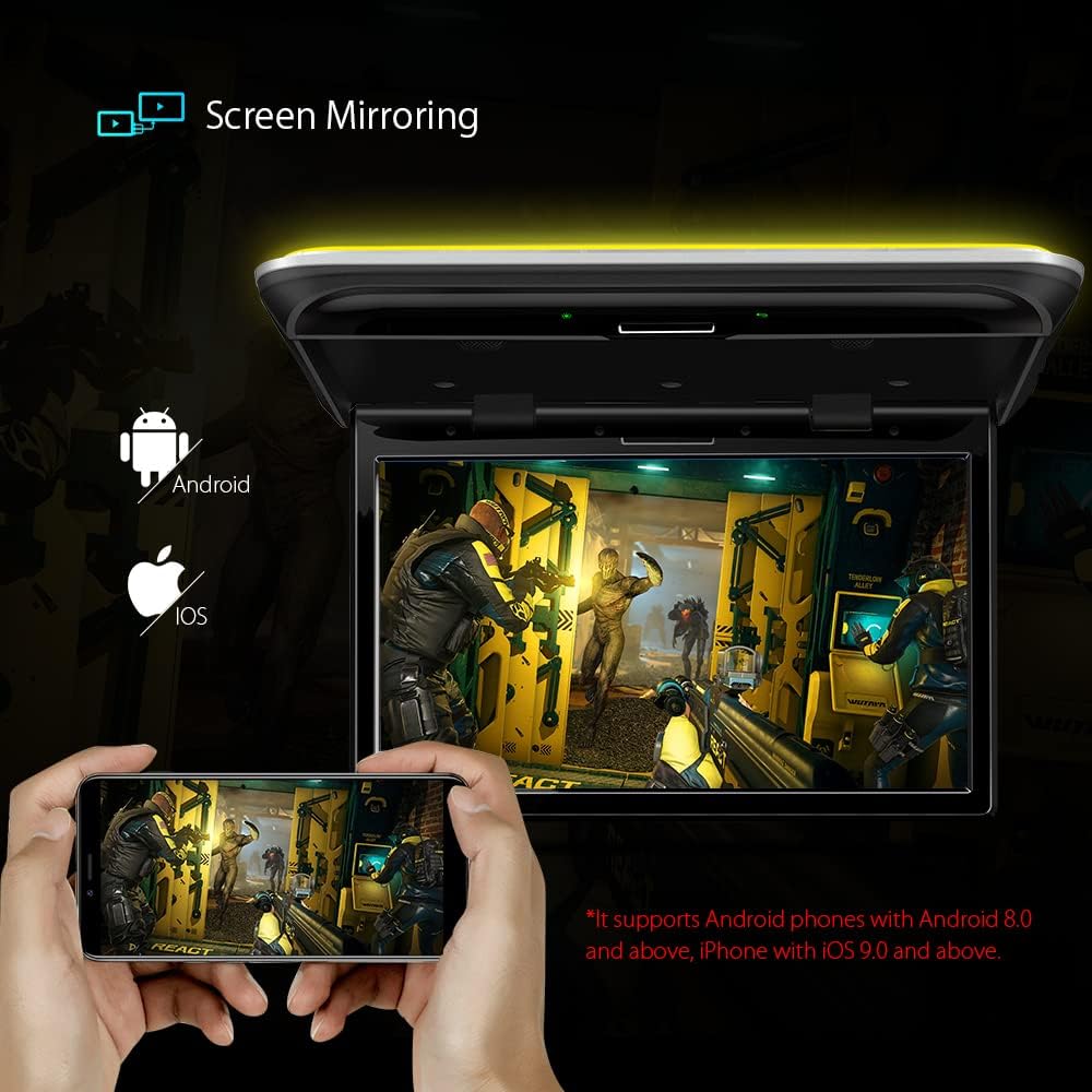 XTRONS Android Car Overhead Player 15.6 Inch Wide IPS Screen Car Roof Mount Monitor with Built-in Stereo Speakers Flip Down Overhead Car Monitor