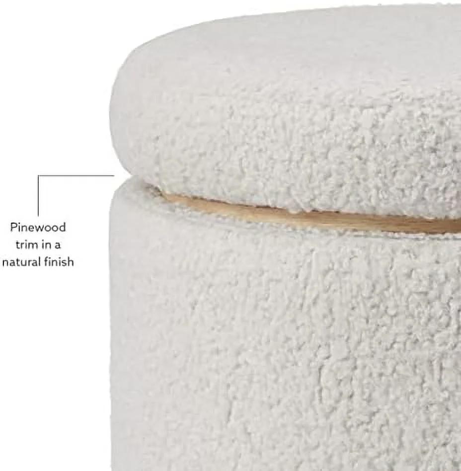 Lexington Natural Sherpa Round  Ottoman with Wood Accent
