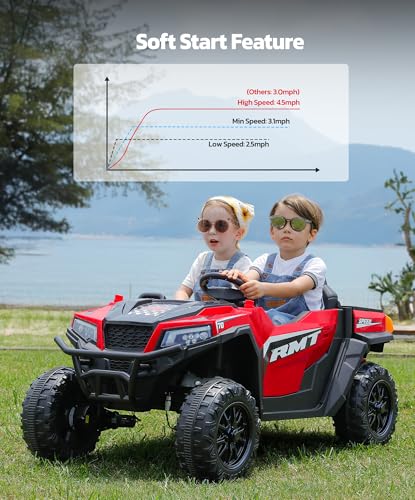 ELEMARA 24V Ride on Toy for Big Kid,Ride on Car 2 Seater w/Sun Shade,Dump Bed & Shovel,4.5MPH,4WD Electric Car for Kids,Battery Car w/Remote