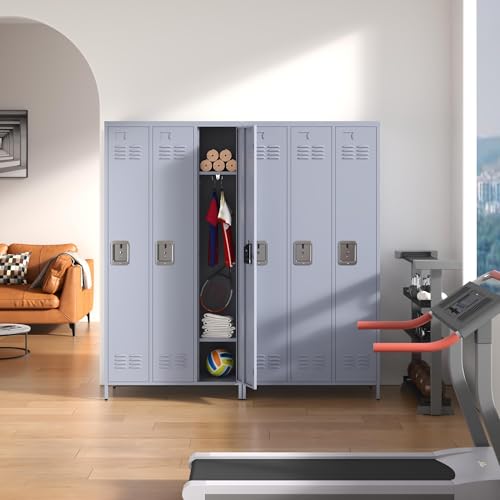 3 Doors Lockers for Employees, Steel Storage Lockers Lockable, Metal Locker Storage Cabinet for Home Office School Gym, Require Assembly (Grey)