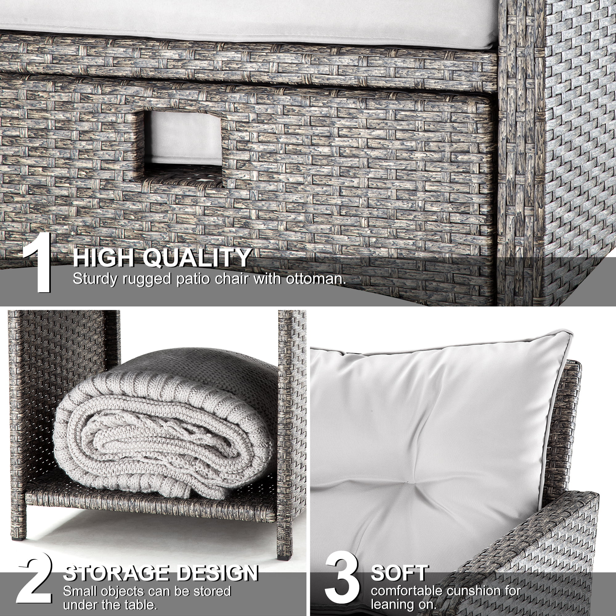 PAMAPIC 5 Pieces Wicker Patio Furniture Set Outdoor Patio Chairs with Ottomans (Gray)