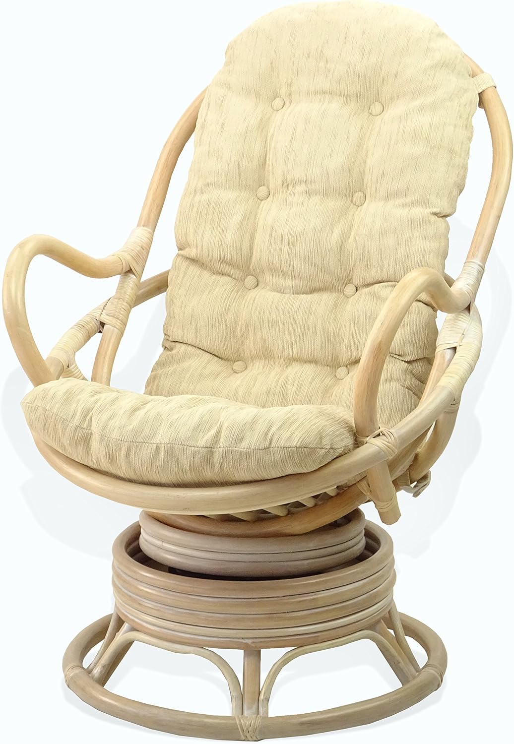 Lounge Swivel Rocking Java Chair Natural Rattan Wicker with Dark Brown Cushion, Cream