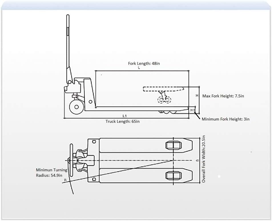 Narrow Fork Pallet Jack Truck M25N Hand Pallet Jack Manual Pallet Truck Narrow Fork 48"L x 21"W, 5500 lb Capacity