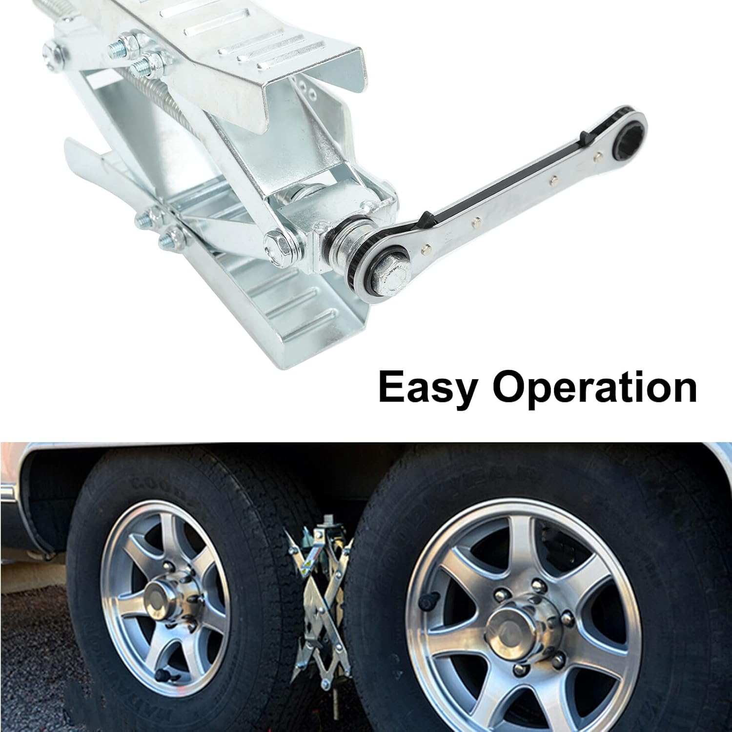 frperce 2 Set Wheel Chock Stabilizer Tire Locking Chock with w/Crank Handle for Trailer Camper RV Jack, Spaced 4-10 Apart
