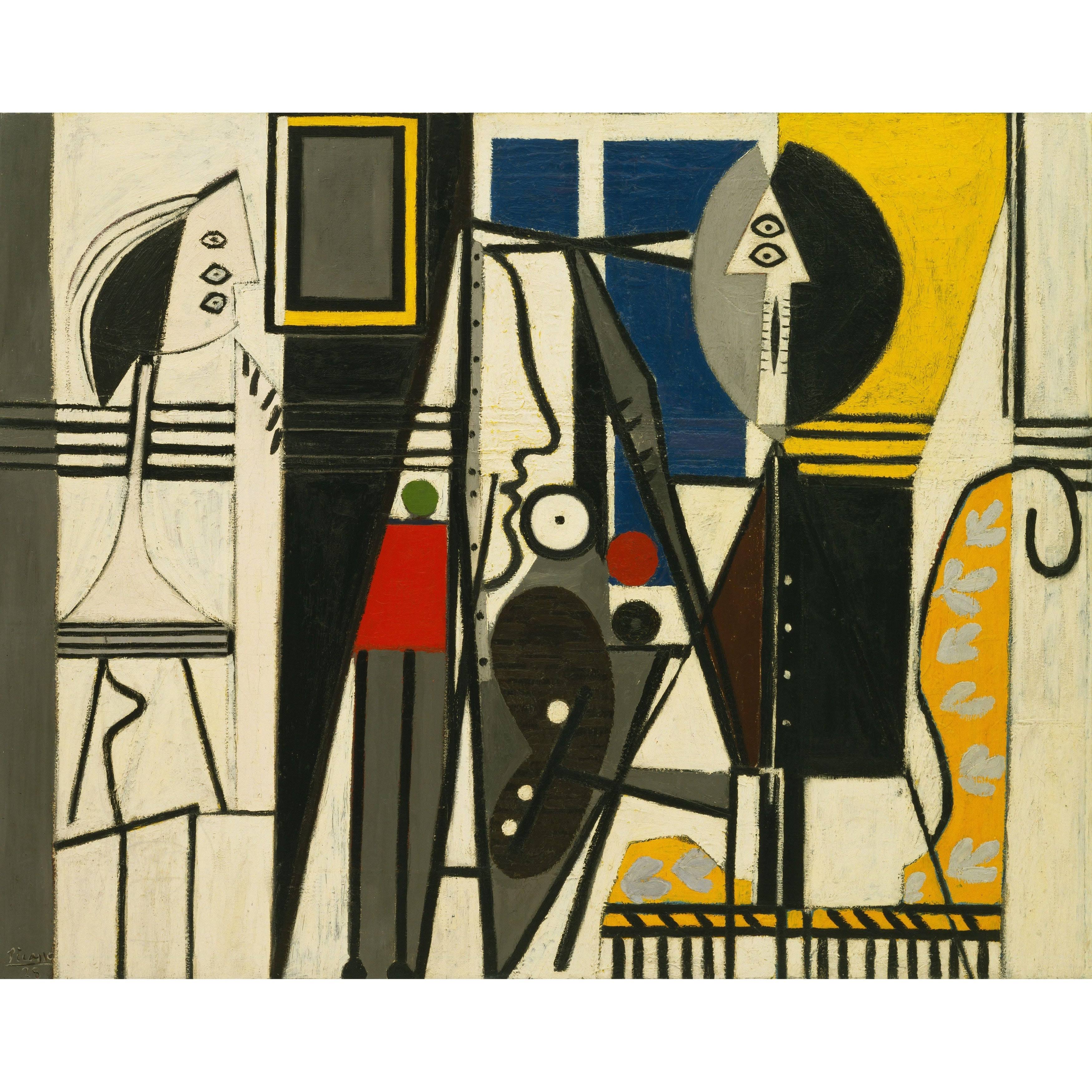 The Artist and His Model by Pablo Picasso 1928 Black Frame Oil Painting Print Canvas 28 in. x 24 in. - Plastic