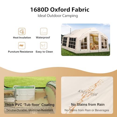 2025 Upgraded Waterproof Inflatable Camping Tent, Large Blow-Up Air Tent, No Assembly Needed Luxury Glamping House, Oxford Fabric