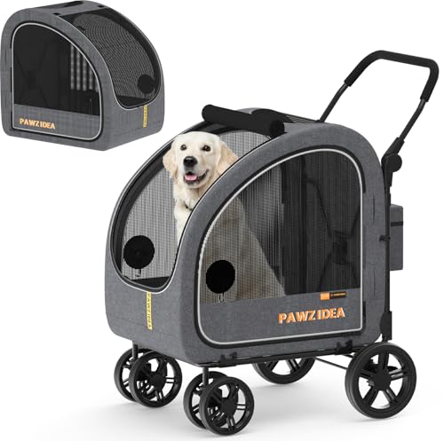 PAWZIDEA Dog Stroller for Large Dogs, Pet Stroller with Detachable Carrier for Portable Dog Crate for Car Seat, Foldable Dogs Jogger Strollers