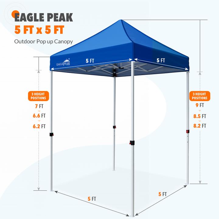 EAGLE PEAK 5x5ft Pop Up Canopy Tent Instant Outdoor Canopy Easy Set-up Straight Leg Folding Shelter