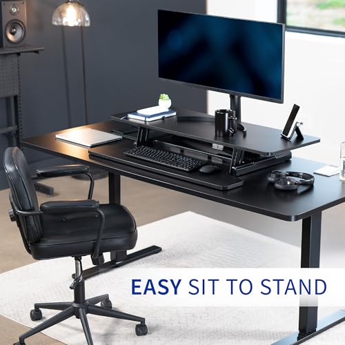 VIVO 42 inch Electric Motor Desk Converter, Height Adjustable Riser, Sit to Stand Dual Monitor and Laptop Workstation with Wide Keyboard Tray, Black