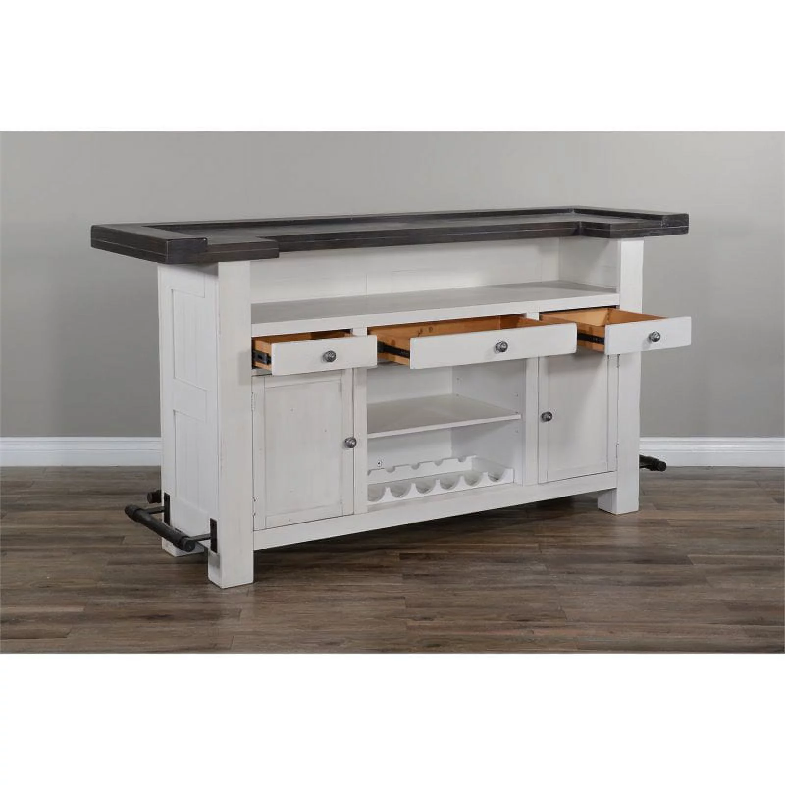 Pemberly Row Espresso Finish 78" Farmhouse styled Wood Bar Unit