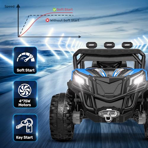 ANPABO 24V 4X4 Ride on Car Truck w/Remote Control, 4WD/2WD Switchable Kids UTV, 19" Spacious Seat, 4 Shock Absorbers, Soft Start, Music Player
