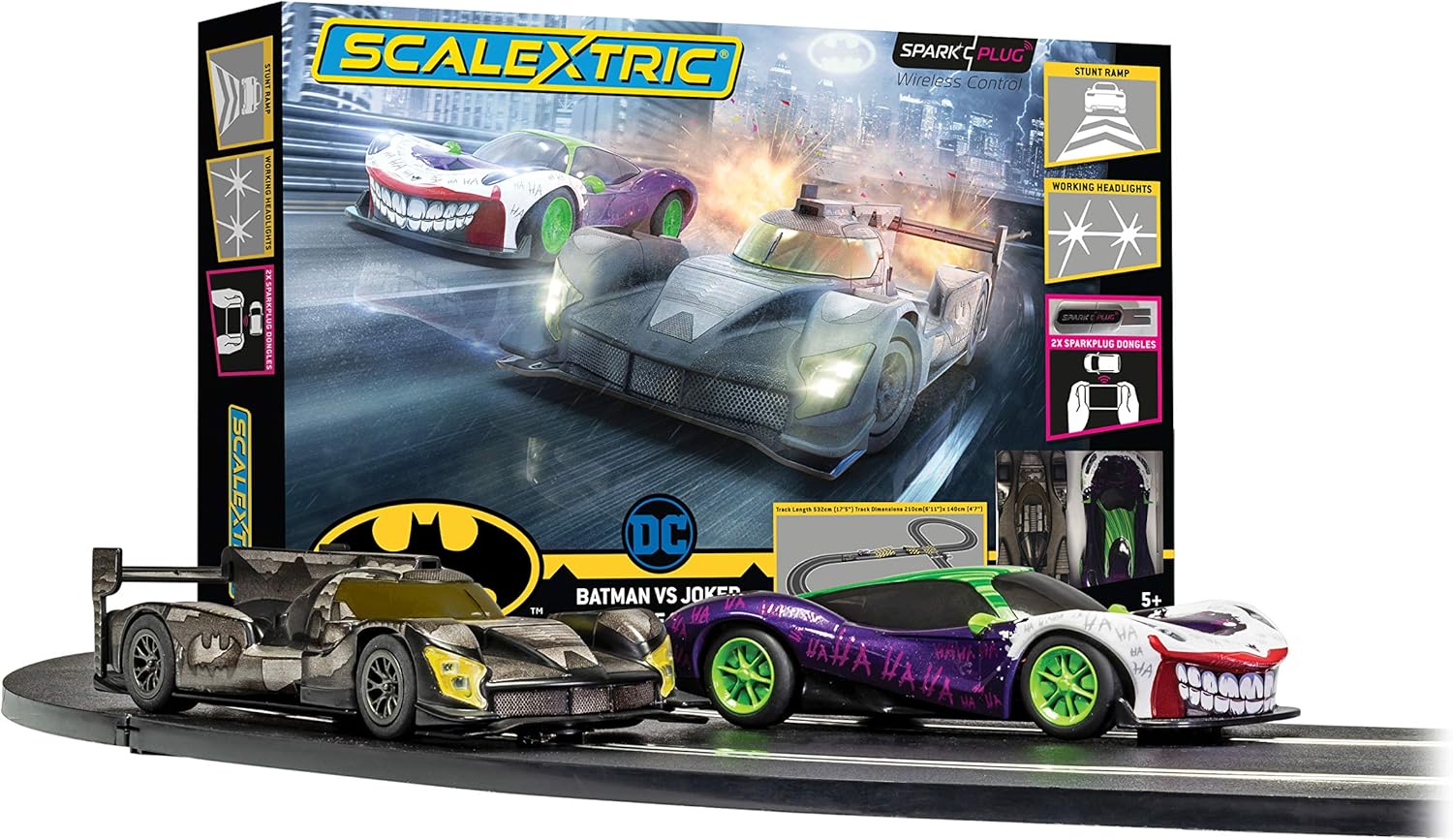 Scalextric Batman vs Joker 1:32 Spark Plug Slot Car Race Track Set C1415T , Black