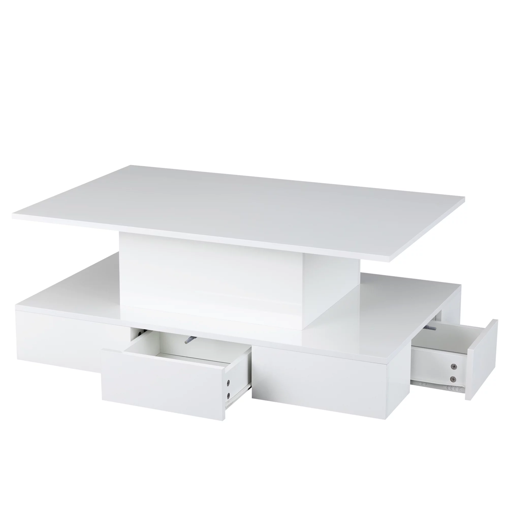 HSUNNS White LED Coffee Table for Living Room, Modern High Glossy Center Table with 4 Drawers, Smart Cocktail Table Rectangle