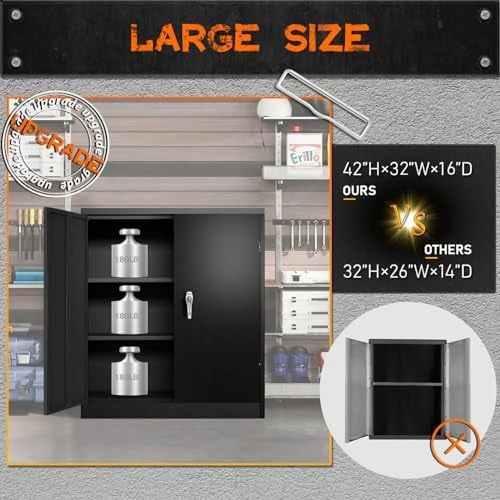 GEROBOOM Metal Garage Cabinet  72\u201D Large  Cabinet with 2 Doors and 4 Adjustable Shelves  Steel Tool Cabinets  Metal File  Cabinet for Home