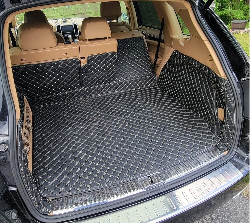 Worth-Mats Trunk Tray All-Weather Rear Cargo Liner Custom for Porsche Cayenne 2011-2018 with Block net on The Left Side of Trunk - Black