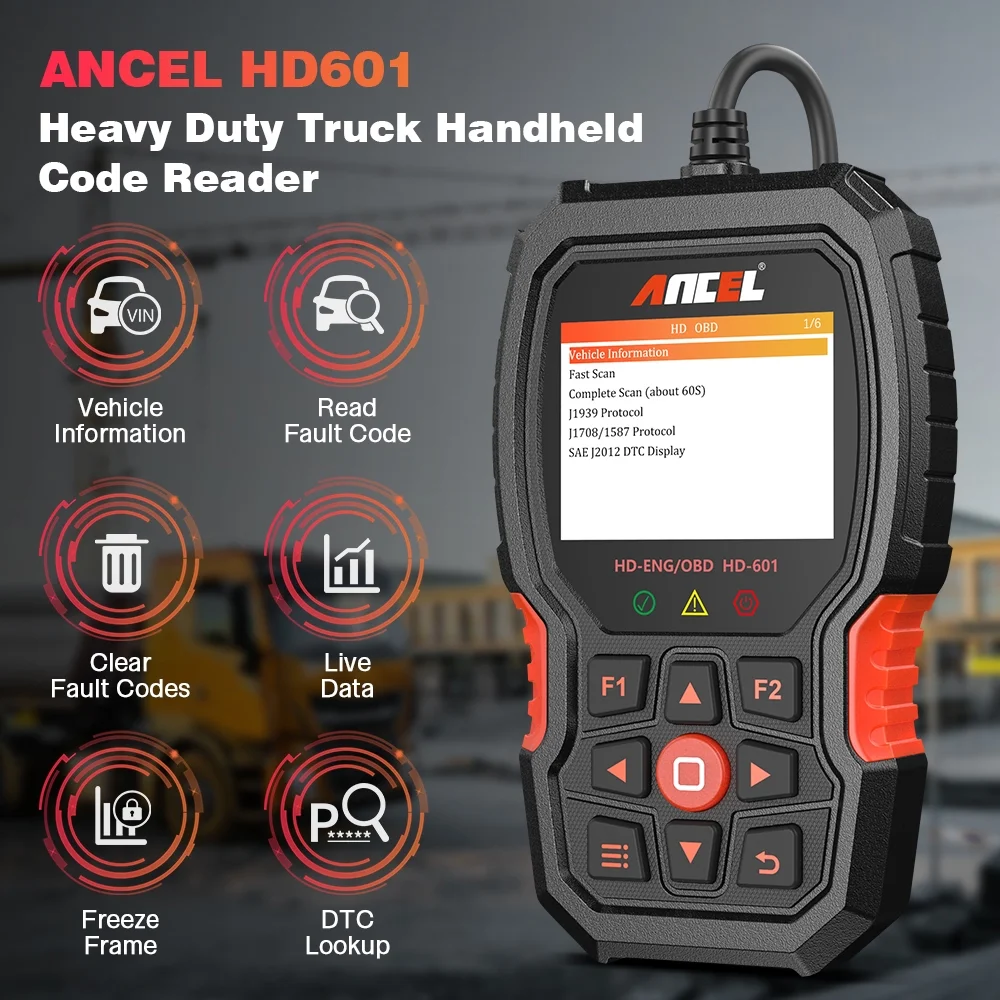 Ancel HD601 Heavy Truck Scanner All System Diesel Truck Diagnostic Scan Tool OBD2 Scanner Code Reader for Diesel Heavy Trucks & Cars 2 in 1 Code