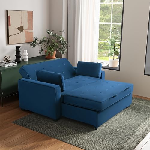 Serta Ainsley 72.6" Convertible Sleeper Sofa, Queen Size, Dreamcoil Comfort, Soft Velvet Fabric, Navy