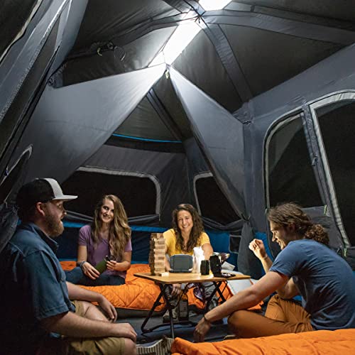 CORE Instant Cabin Tents with LED Lights | 6 Person / 9 Person / 12 Person Family Multi Room Lighted Pop Up Tents for Camping | Included Storage