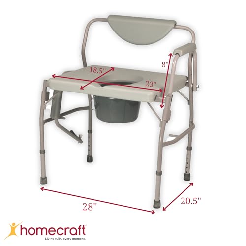 Homecraft Deluxe Bariatric Drop Arm Commode, 1000 Pound Weight Capacity, Adjustable Height Bedside or Over-the-Toilet Commode