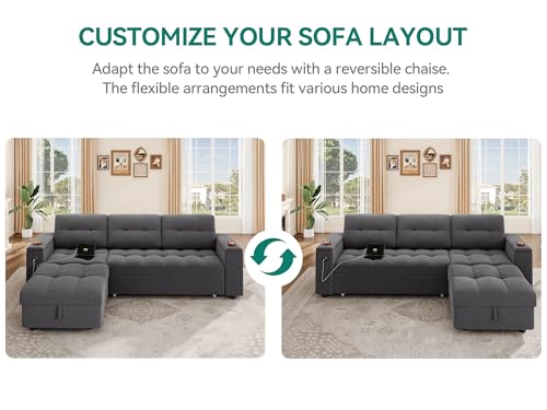 YITAHOME Sectional Sofa L-Shaped Sofa Bed w/Chaise & USB, Reversible Couch Sleeper w/Pull Out Bed & Storage Space