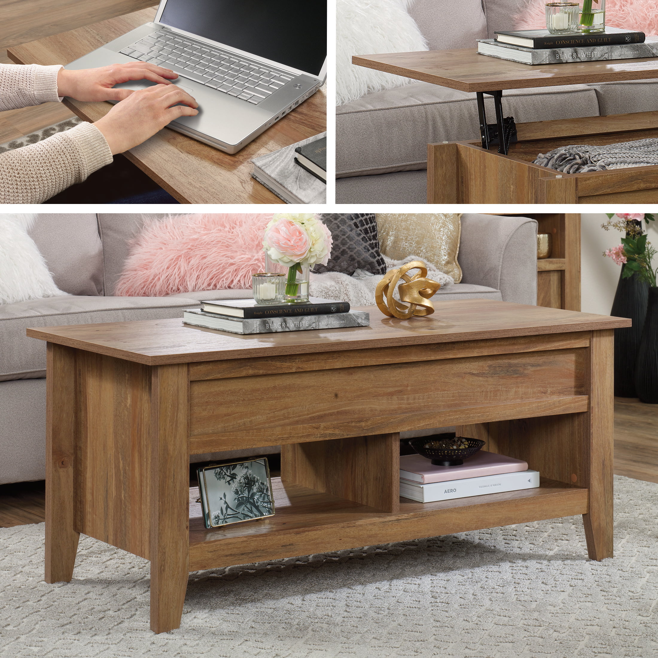 Sauder Dakota Pass Wood Lift-Top Coffee Table, Sindoori Mango Finish