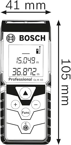 Bosch Professional Laser Entfernungsmesser GLM 40 (Fl&auml;chen-/Volumenberechnung, max. Messbereich: 40 m, 2X 1,5-V Batterien, Schutztasche)