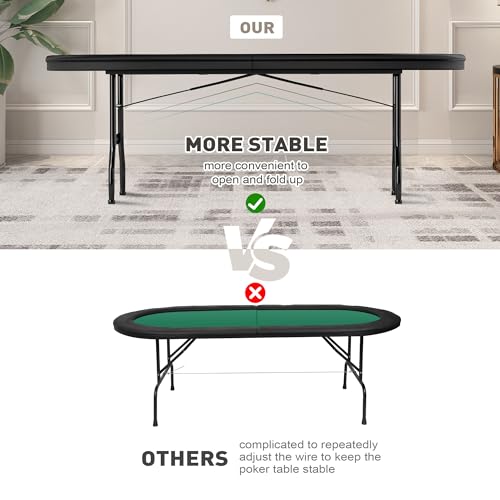 COLOR TREE Foldable Blackjack Poker Table, 84" Premium Texas Hold'em with Cup Holders, Padded Rails, Stylish Blue Design