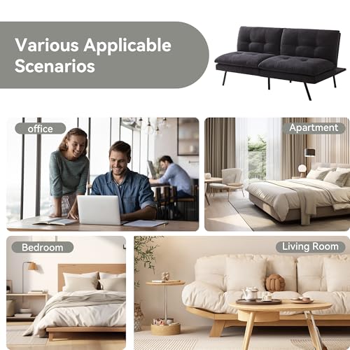 71" Convertible Futon Sofa,Faux Leather Futon Couch Bed,Sleeper Sofa Bed,Memory Foam Modern Folding Small Loveseat for Living Room,Office,Apartment